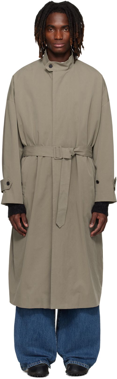 Beige Stand Collar Over Coat