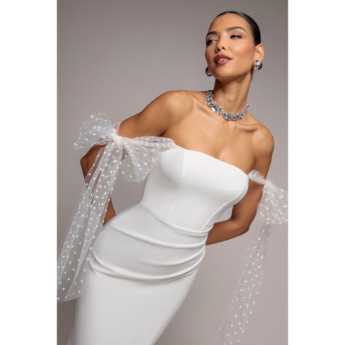 Goddiva Scuba & Polka Mesh Bella Bow Multiway Maxi Dress - White