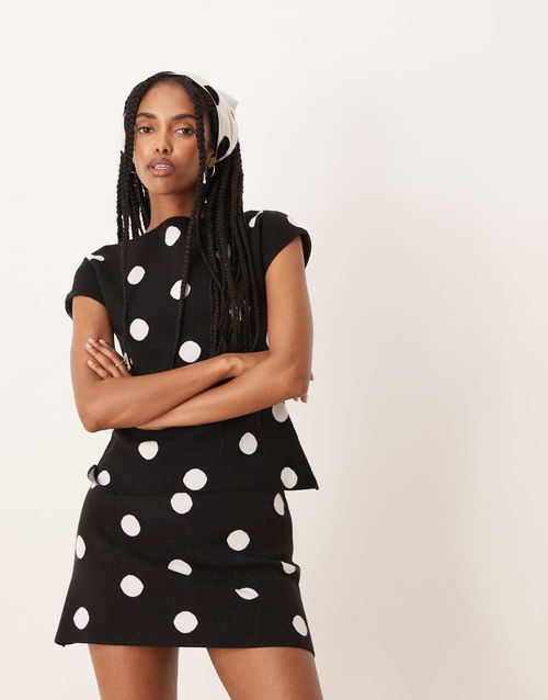 Soft knit mini skirt in polka dots - part of a set-Multi