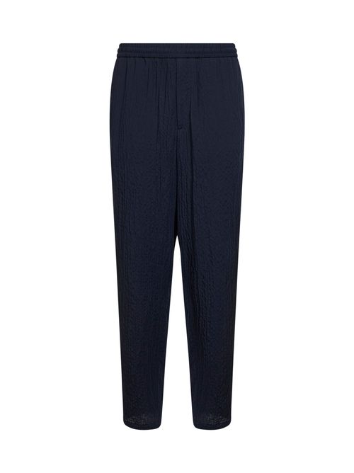 Flat-Front Lyocell Blend Trousers — Navy