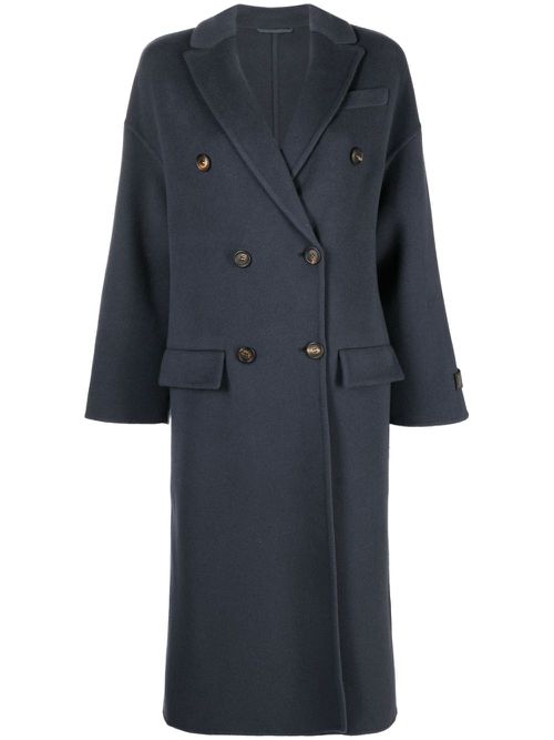 Double-breasted wool-cashmere coat - Blue