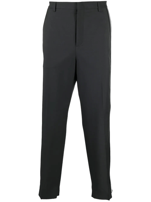 Side-Stripe Wide-Leg Tailored Trousers — Gray