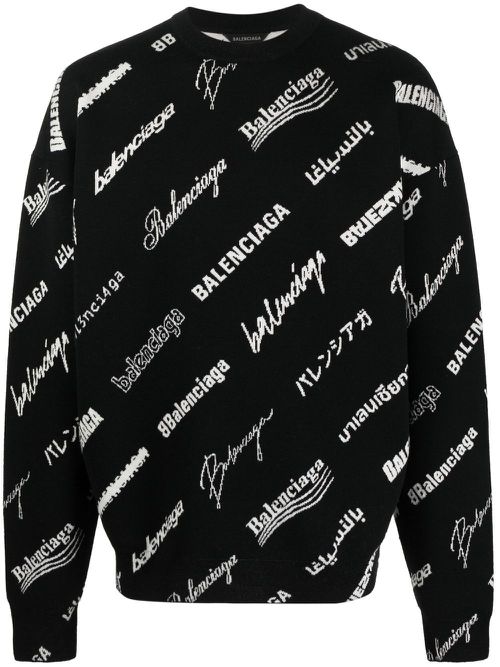 Logo-print crew neck jumper - Black