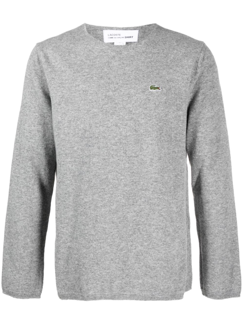 Grey intarsia-knit logo wool jumper