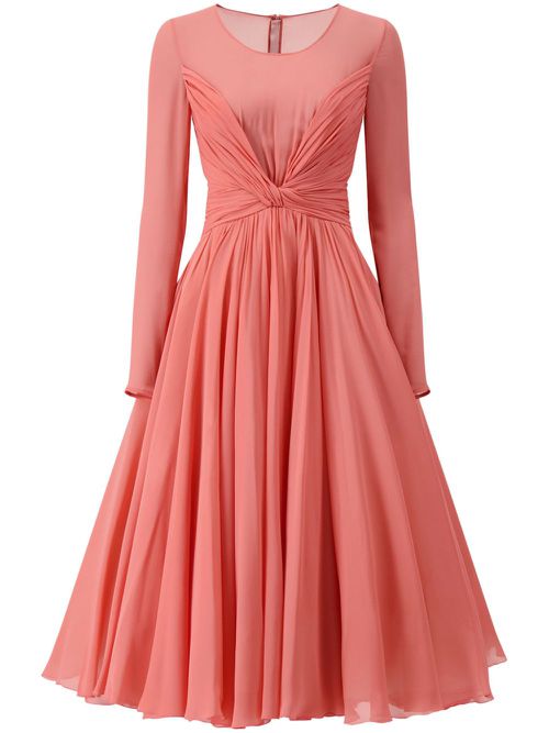 Gathered-twist flared midi dress - Orange