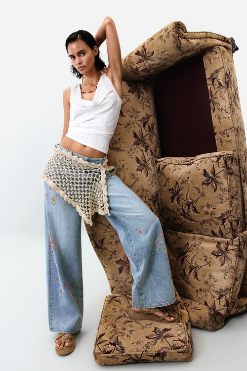 Printed denim trouser