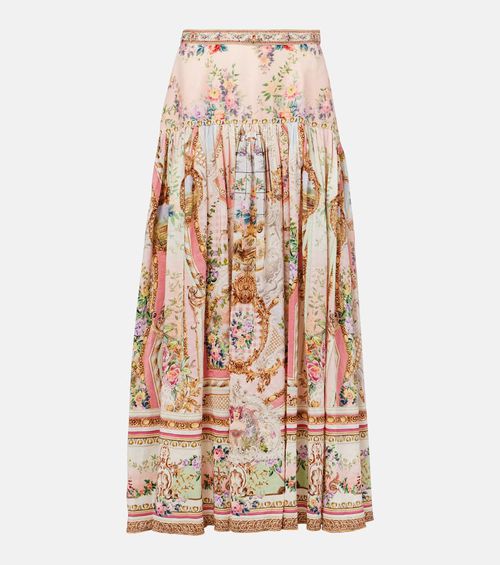 Gathered linen and silk maxi skirt