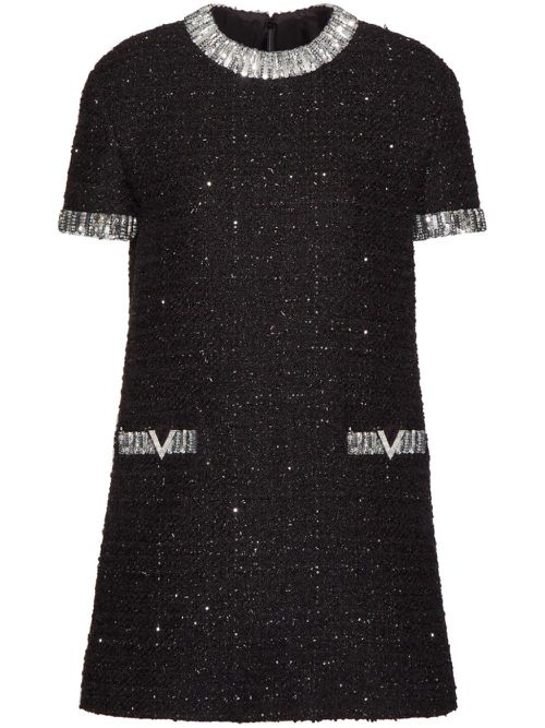 Embroidered tweed minidress - Black