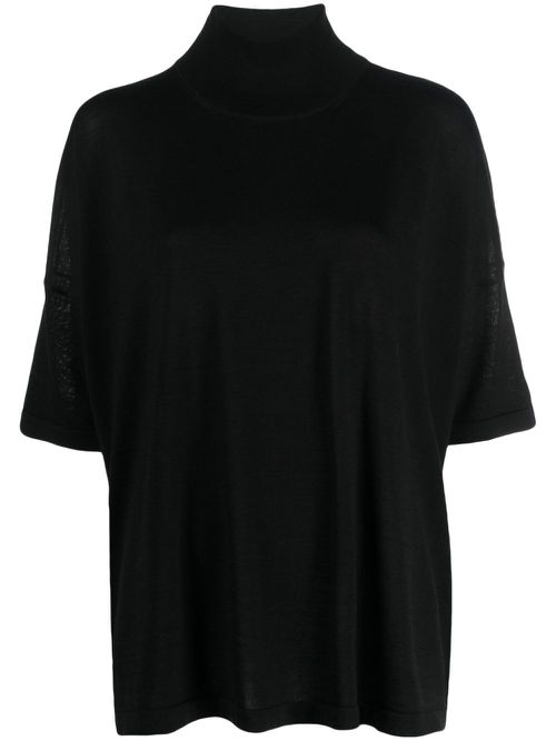 High-neck fine-knit top - Black
