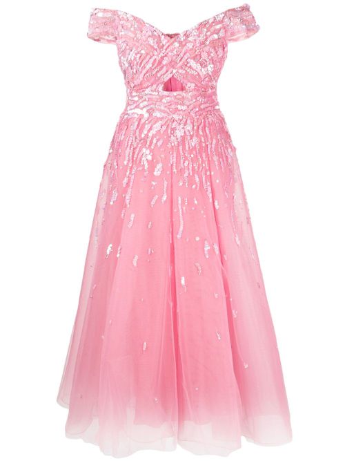 Off-shoulder embellished gown - Pink