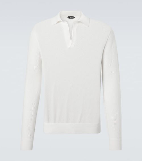 Semi-sheer cotton polo sweater