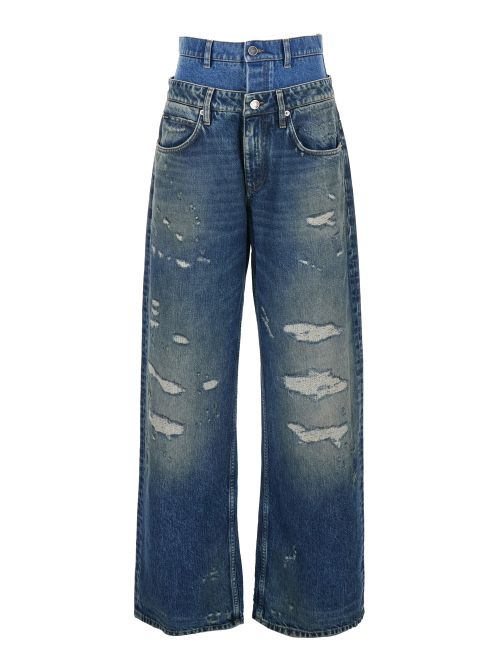Layered Design Distressed Jeans — Blue