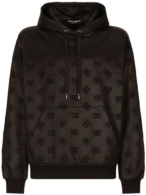 Logo-embossed jersey hoodie - Black