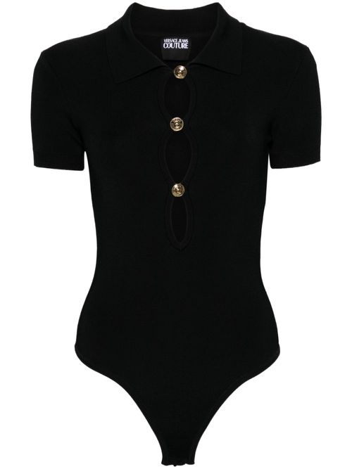Polo-collar knitted bodysuit - Black
