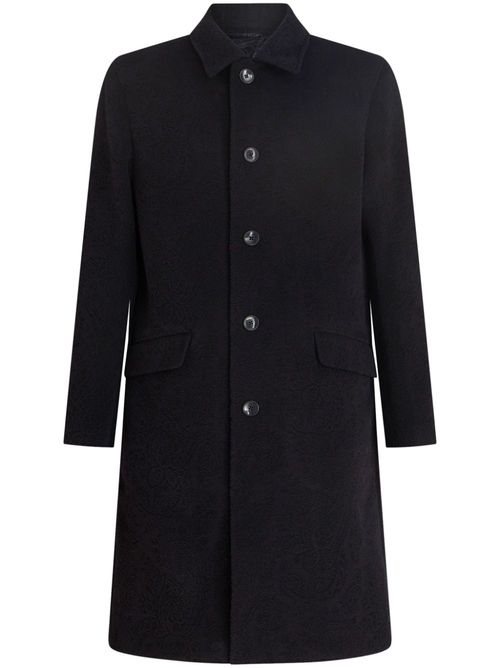 Textured-finish button-down coat - Black