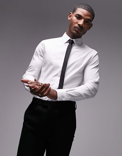 topman muscle fit dress shirt Topman | Topman long sleeve formal slim fit stretch shirt in white