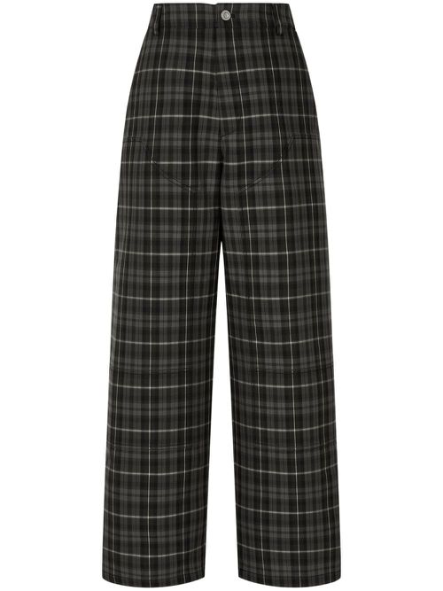 Tartan-check wide-leg trousers - Black
