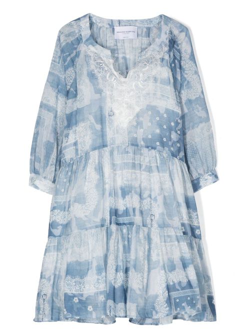 Floral-print cotton-blend dress - Blue