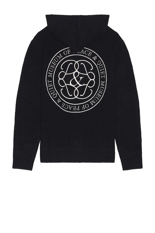 Museum of Peace and Quiet Symbol Mohair Zip-Up Hoodie in Navy - Black. XS also in L, M, S, XL/1X