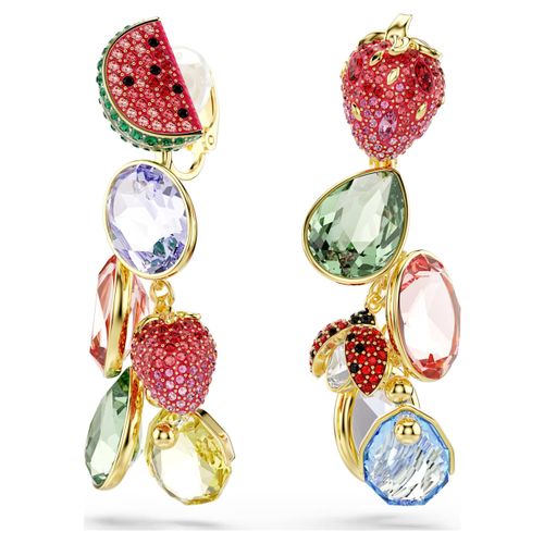 Idyllia clip earrings, Mixed cuts, Fruit, Ladybug, Multicolored, Gold-tone plated