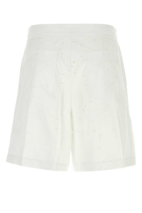 White Cotton Blend Bermuda Shorts