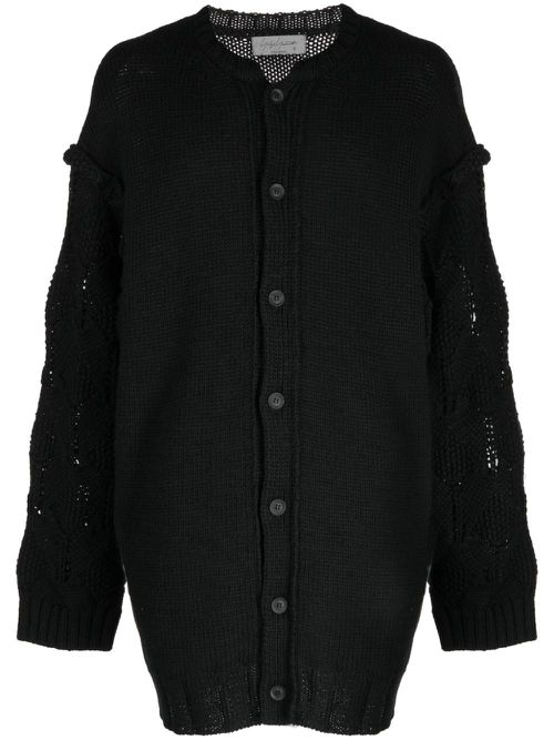 Drop-shoulder wool cardigan - Black