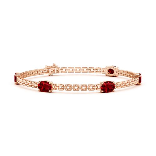 Angara 5.0 Carats Five Stone Oval Ruby Station Link Bracelet in 14K Rose Gold