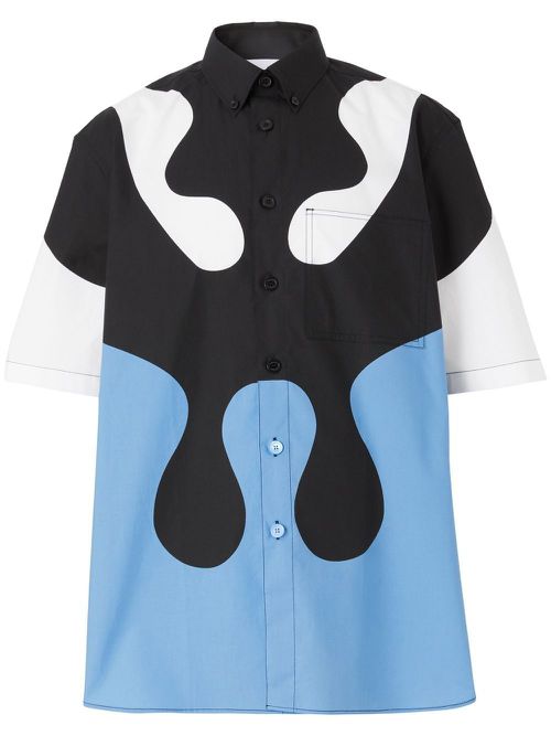 Abstract-print button-down cotton shirt - Blue