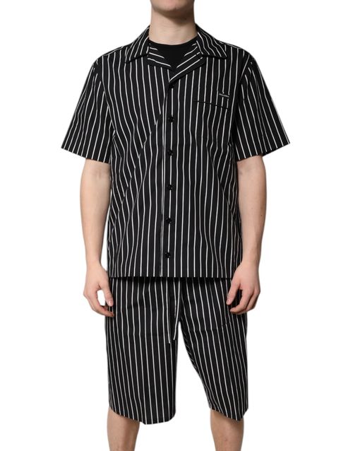 Striped Cotton Pajama Shirt — Black
