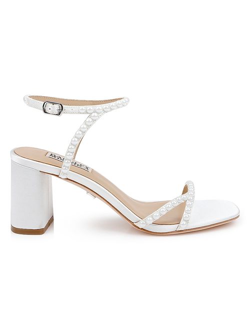 Women's Giabella 65MM Imitation Pearl-Embellished Satin Sandals - White Satin
