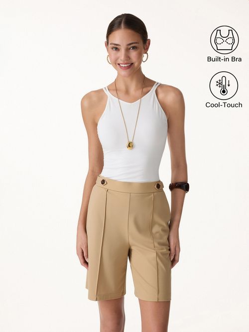 CoolTouch V-Neck Spaghetti Bra Tank - White