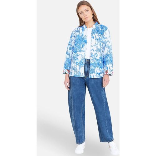 Yumi Blue Palm Reversible Cotton Quilted Jacket In Bright Blue