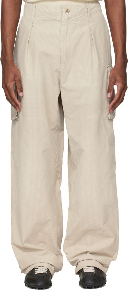 Beige Cotton-Blend Cargo Pants