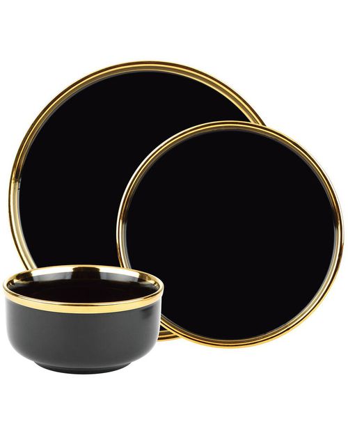 Hillcrest White 12pc Gold Rim Dinnerware Set, Service For 4