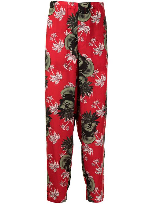 Printed straight-leg trousers - Red