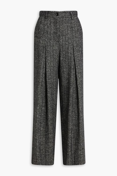 Pleated tweed wide-leg pants - Black - IT 42