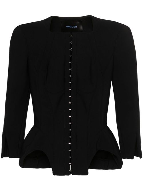 Corset-design cropped jacket - Black