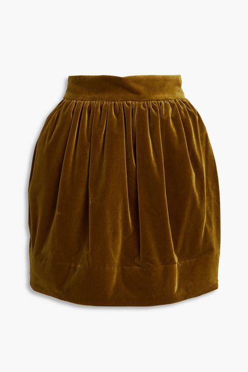 Gathered velvet mini skirt