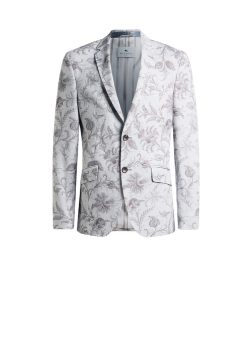 Single-breasted Cotton-blend Jacket With Floral Motif