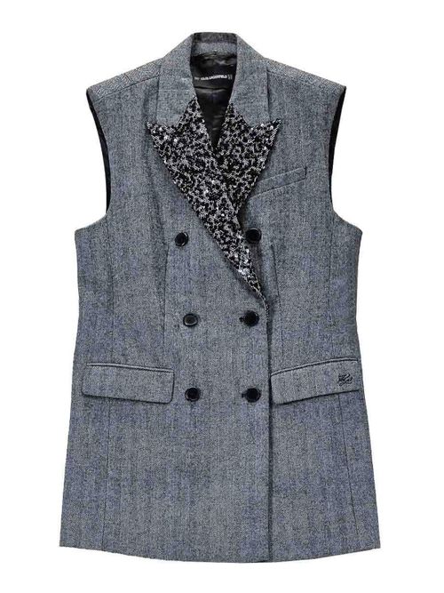 Embellished Lapel Tweed Gilet