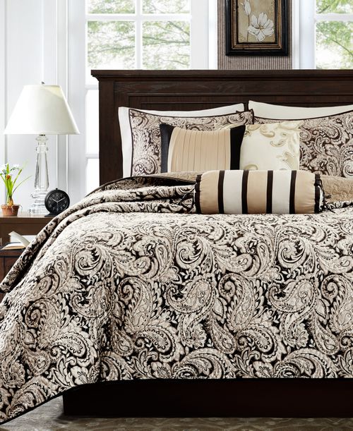 Adeline Paisley 6-Pc. Quilt Set, Full/Queen - Black