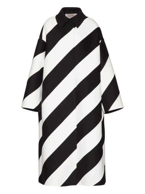 Diagonal Stripe Virgin Wool-Cashmere Coat — Black