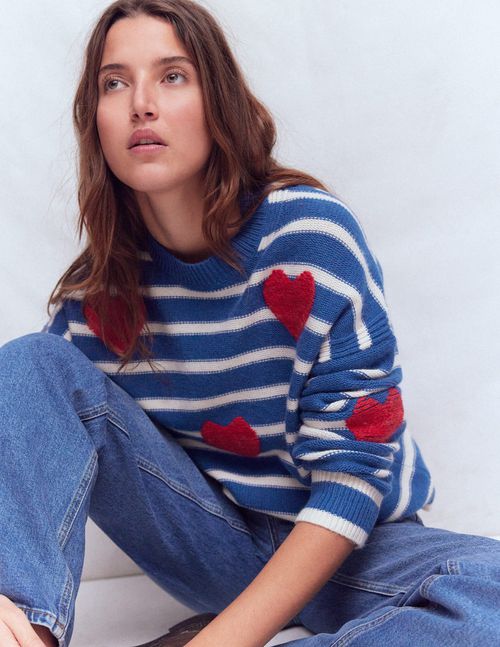 Women's Isa Embroidered Sweater in Blue | Size XS