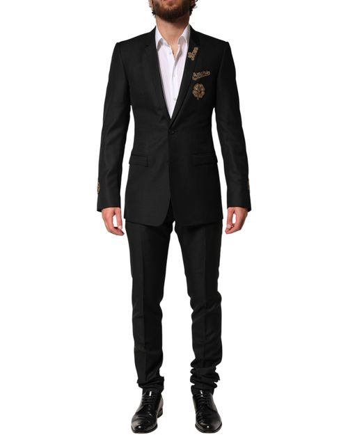 Embellished Single-Breasted Wool Suit — Black