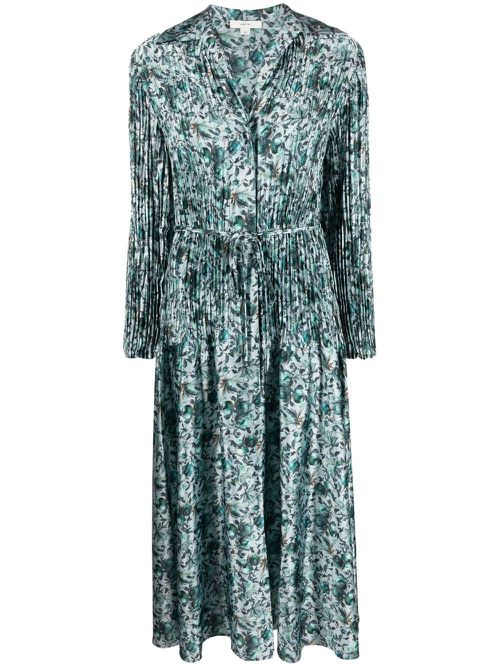 Berry Blooms pleated shirt dress - Green