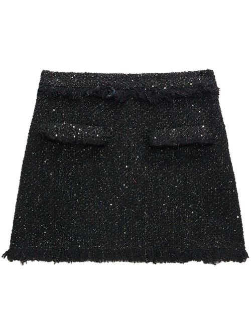 Frayed-trim bouclé miniskirt - Black