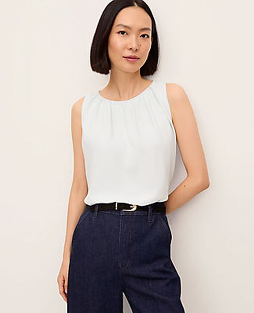 Ann Taylor Petite Mixed Media Gathered Sleeveless Top