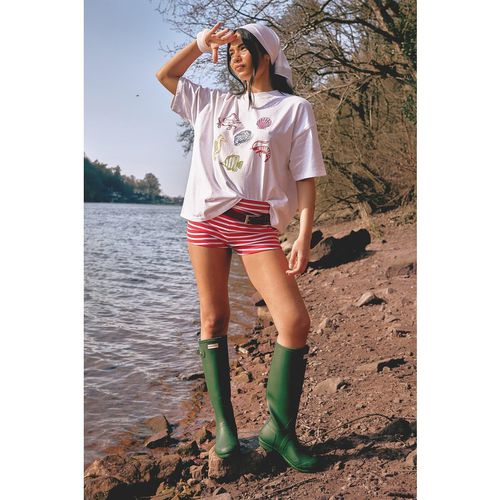 Womens Stripe Ribbed Mini Short - Red - 6, Red