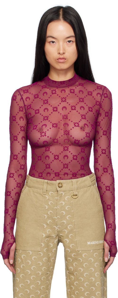 Marine Serre Purple Moonogram Mesh Flock Second Skin Top