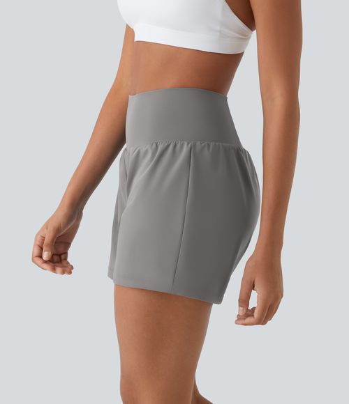 Super High Waisted Pocket & Pocket 2-in-1 Yoga Shorts 5''-Longer Length Gym Short - Steeple Gray
